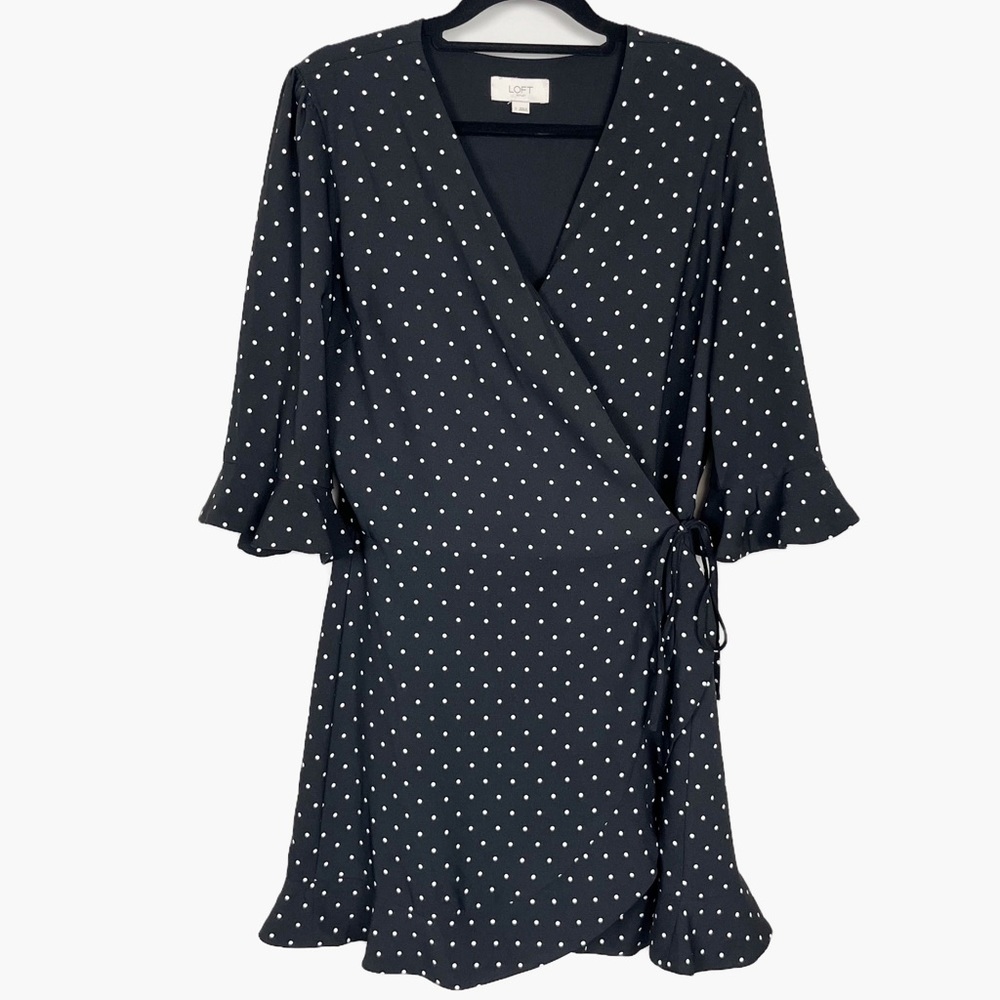 LOFT WRAP POLKA DOT MINI DRESS ROMPER WITH SLEEVES BLACK AND WHITE SIZE 2